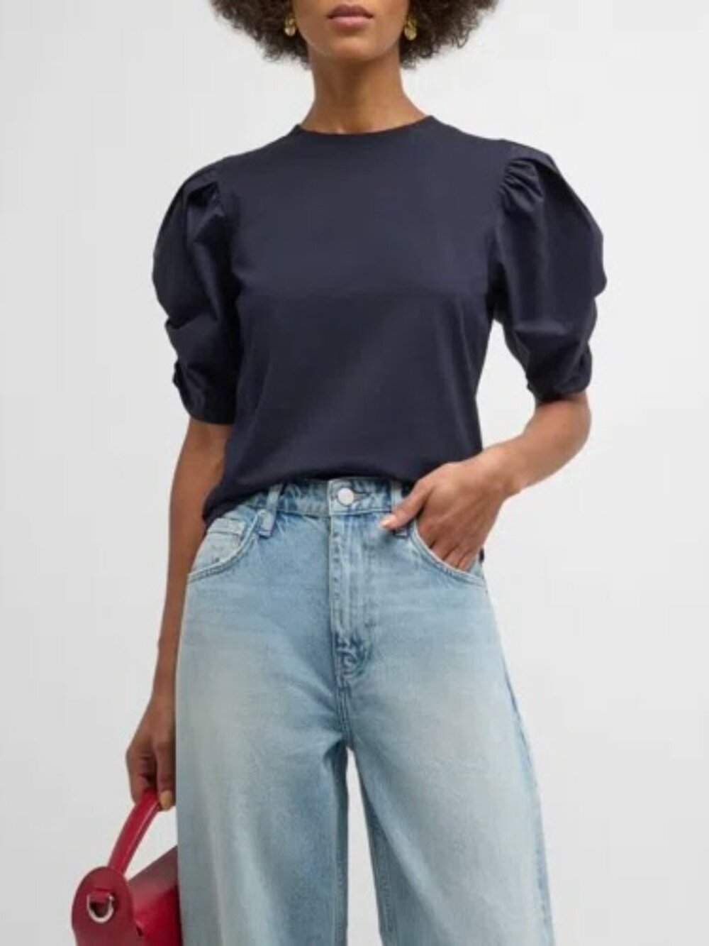 FRAME  Puff Sleeves Tee in Black -  M
